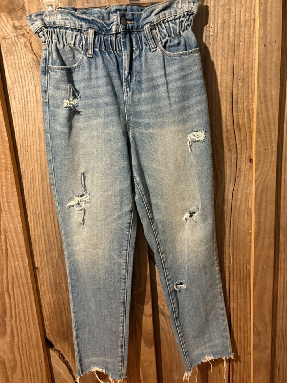 BlankNYC Light Wash Distressed Paperbag high Waist straight leg Jeans size 28